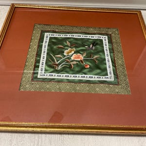 Vintage Embroidered Bird & Flowers Picture