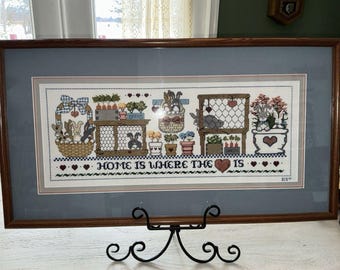 Vtg Cross Stitch Jeremiah Junction Home Is Where The Heart Is Framed