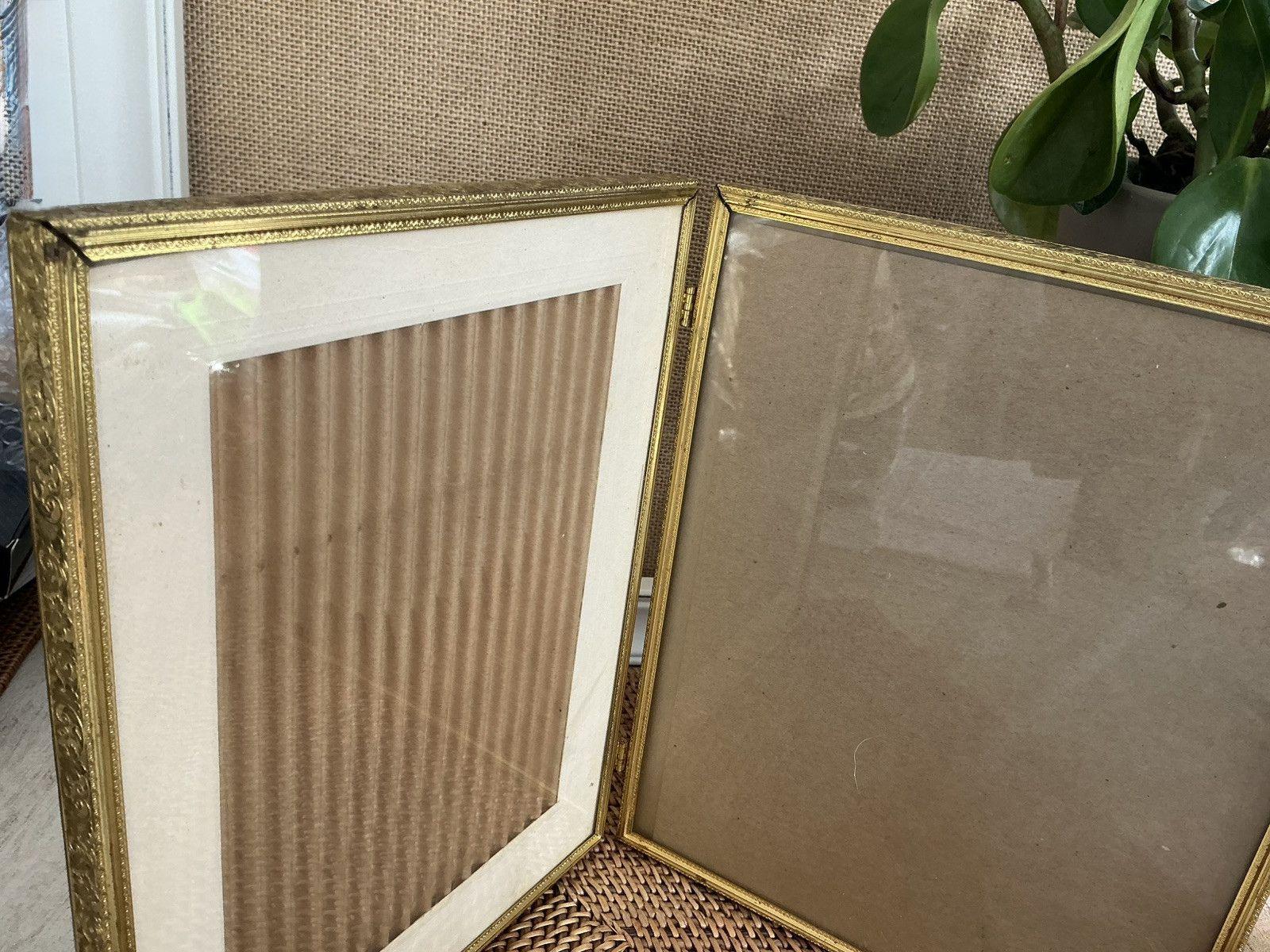 Vintage MCM Ornate Gold Tone Metal Bi-fold Double 8x10 Hinged Picture ...