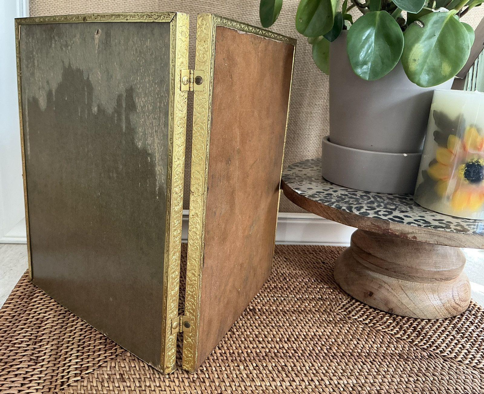 Vintage MCM Ornate Gold Tone Metal Bi-fold Double 8x10 Hinged Picture ...