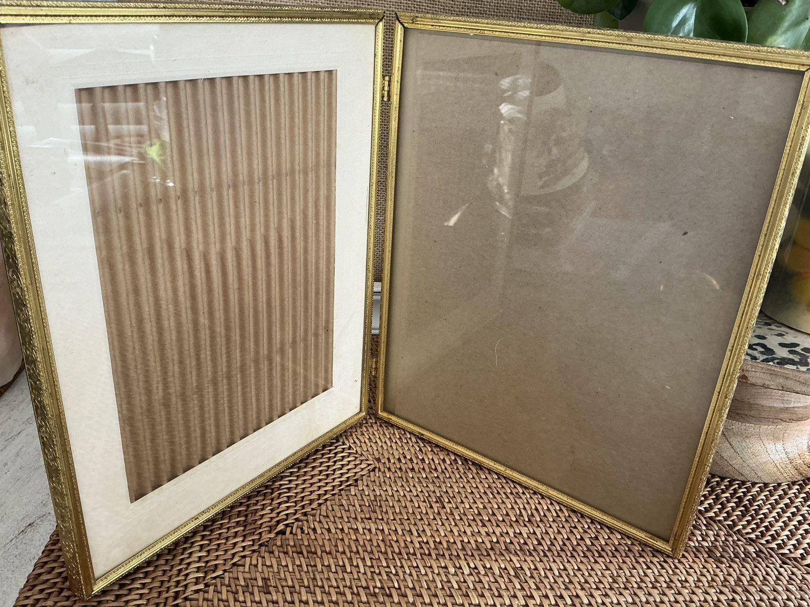 Vintage MCM Ornate Gold Tone Metal Bi-fold Double 8x10 Hinged Picture ...