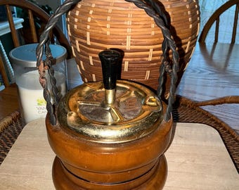 Vintage Italian Spinning Roulette MCM Złota Drewniana Popielniczka