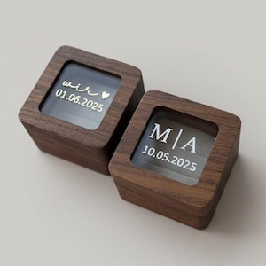 Personalisierte Ringbox | Box für Eheringe | Verlobungsring | Holz | Hochzeit | Ringhalter | Ringkissen mit Initialen & Datum | Ringkästchen