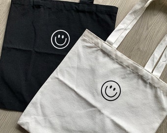 Jute tas - Smiley - | Draagtas | Katoenen tas | Boodschappentas | Zakje | Winkelaars | Katoen | Tas voor haar | Cadeau verjaardag