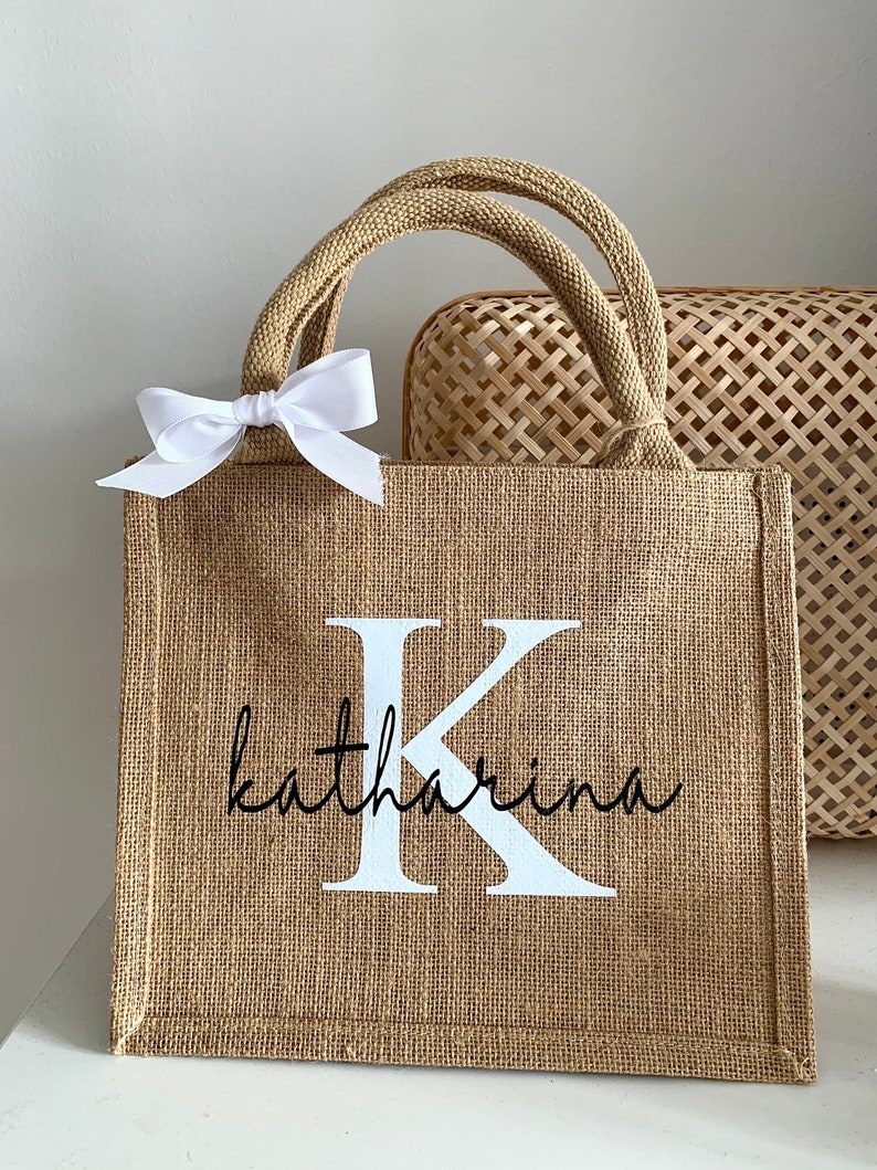 Personalisierte Jutetasche Handtasche mit Initialen Shoppingbag Shopper Bag Logotasche Tasche mit Logo imagem 6