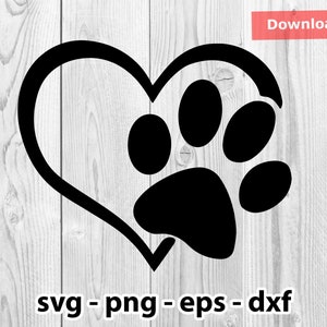 Love Heart Paw Print Hond Kat Svg Png Dxf Eps Instant Download voor Print Cut Cricut Cameo Silhouette