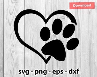 Love Heart Paw Print Dog Cat Svg Png Dxf Eps Instant Download for Print Cut Cricut Cameo Silhouette