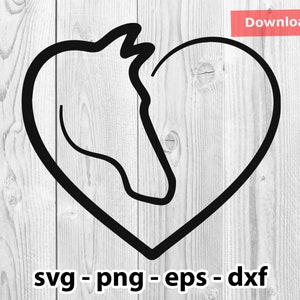 Love Heart Horse Svg Png Dxf Eps Instant Download for Print Cut Cricut Cameo Silhouette