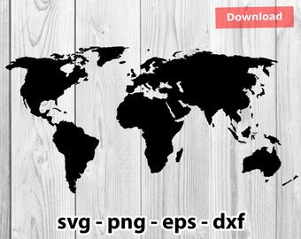 Landkarte der Welt Plotterdatei Plotterdatei Svg Png Dxf Eps Sofort Download für Druck Cut Cricut Silhouette