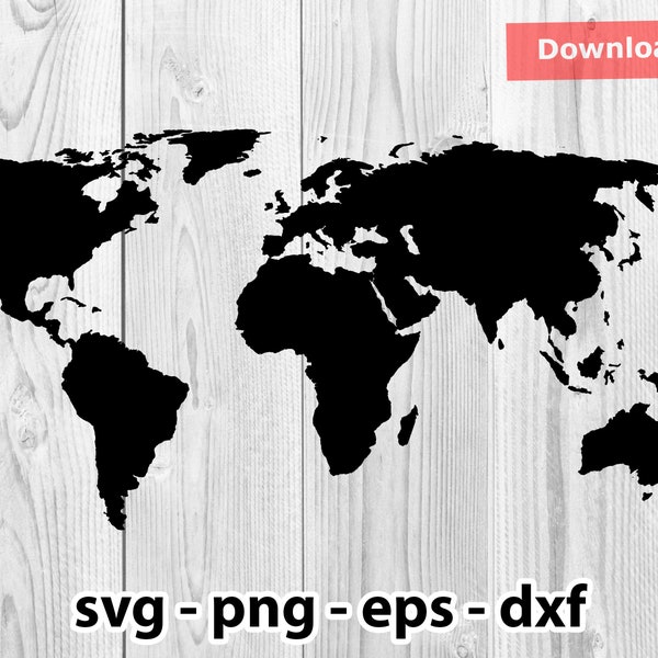 Landkarte der Welt Plotterdatei Plotterdatei Svg Png Dxf Eps Sofort Download für Druck Cut Cricut Silhouette