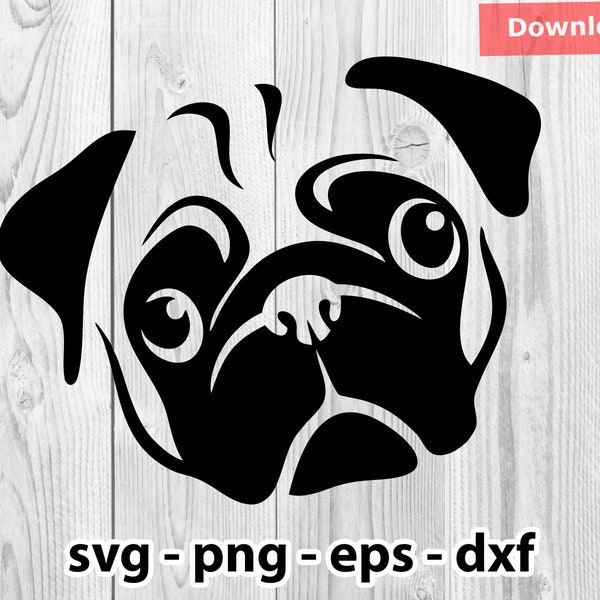 Pug Face Cute Dog Svg Png Dxf Eps Instant Download for Print Cut Plotter