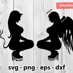 Duivel engel Svg Png Dxf Eps Instant Download om af te drukken gesneden Cricut Cameo silhouet