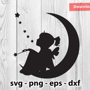 Mädchen und Mond Svg Png Dxf Eps Instant Download für Print Plotter