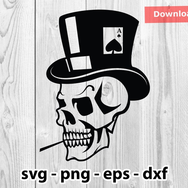 Skull Poker Gambler Svg Png Dxf Eps Instant Download for Print Cut Cricut Cameo Silhouette