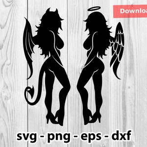 Engel en duivel Svg Png Dxf Eps Instant Download om af te drukken knippen Cricut Cameo silhouet