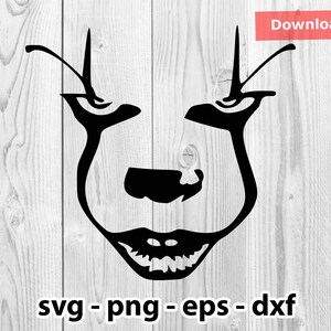 Payaso aterrador Horror Svg Png Dxf Eps Descarga instantánea para imprimir Recortar Cricut Cameo Silueta