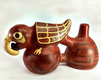 water whistle vessel macaw - huaco silbador - (pre inca) replica