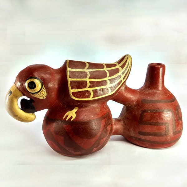 water whistle vessel macaw - huaco silbador - (pre inca) replica
