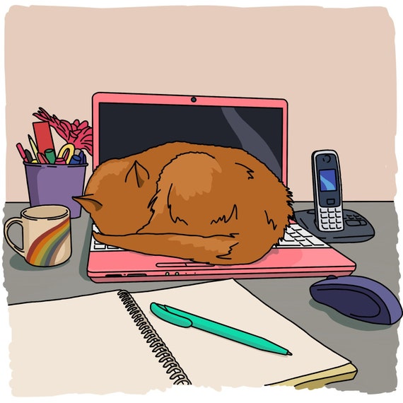 Study Buddy // Digital Art Prints // Cats // Office Prints // | Etsy