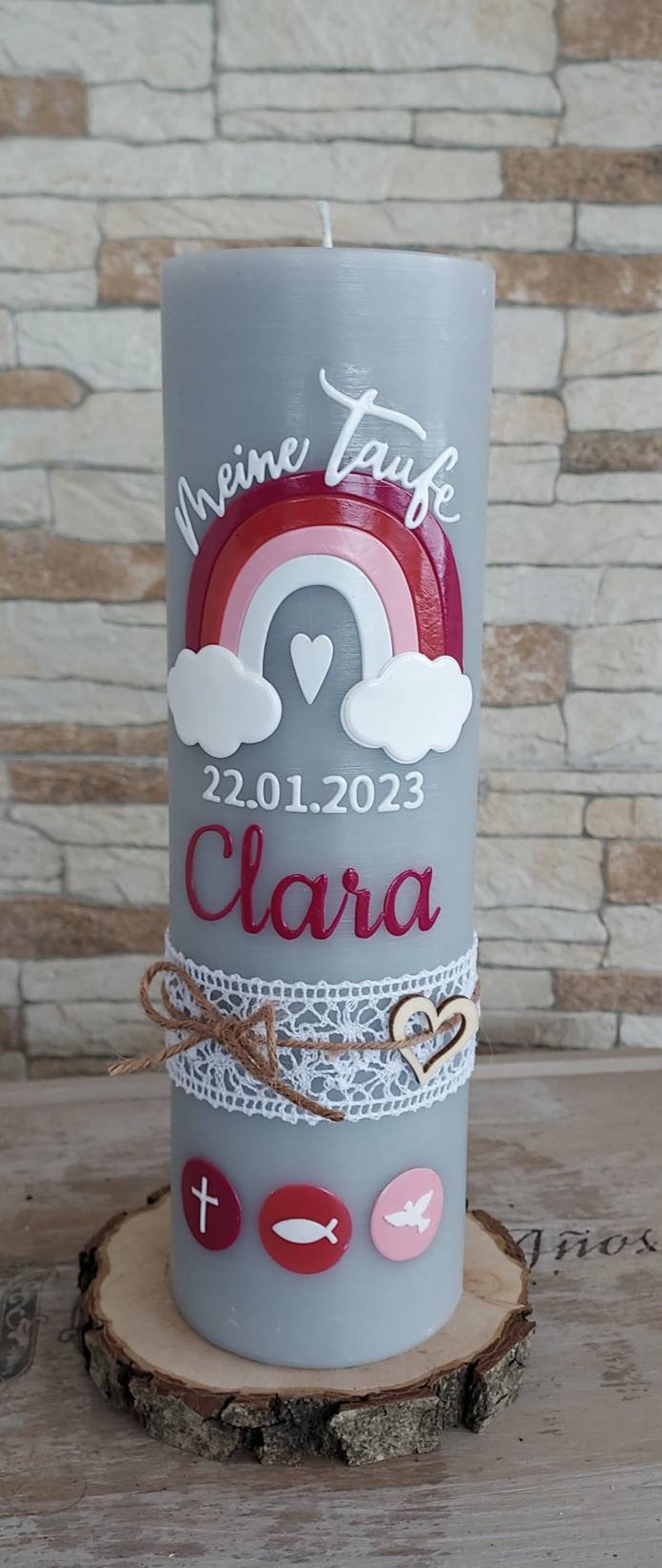 Christening Candle Girl Boy Rustic Vintage Rainbow Etsy