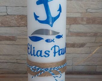 Baptismal candle rustic vintage anchor boat ship