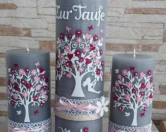 Baptism Candle Set Rustic Vintage Tree of Life Girl Boy