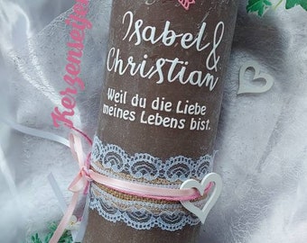 Hochzeitskerze  Rustikal Vintage XXL Brautkerze Spruch