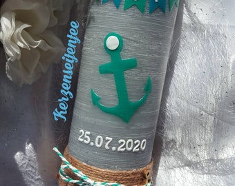 Baptismal candle rustic vintage anchor boat boat boy