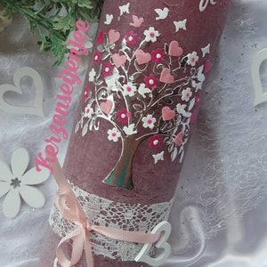 Christening candle girl rustic vintage tree of life flowers pink silver butterflies image 1