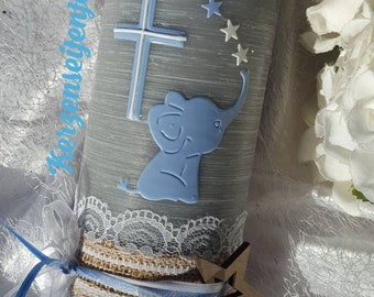 Christening Candle Girl Boy Rustic Vintage Elephant