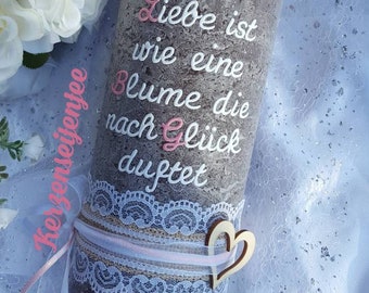 Hochzeitskerze, Brautkerze, Rustikal Vintage,  Spruch nach Wahl , XXL Teelichteinsatz