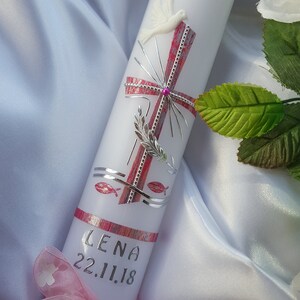 Taufkerze Kommunionkerze 300/60mm - Personalisierte Kerze Mit Beschriftung