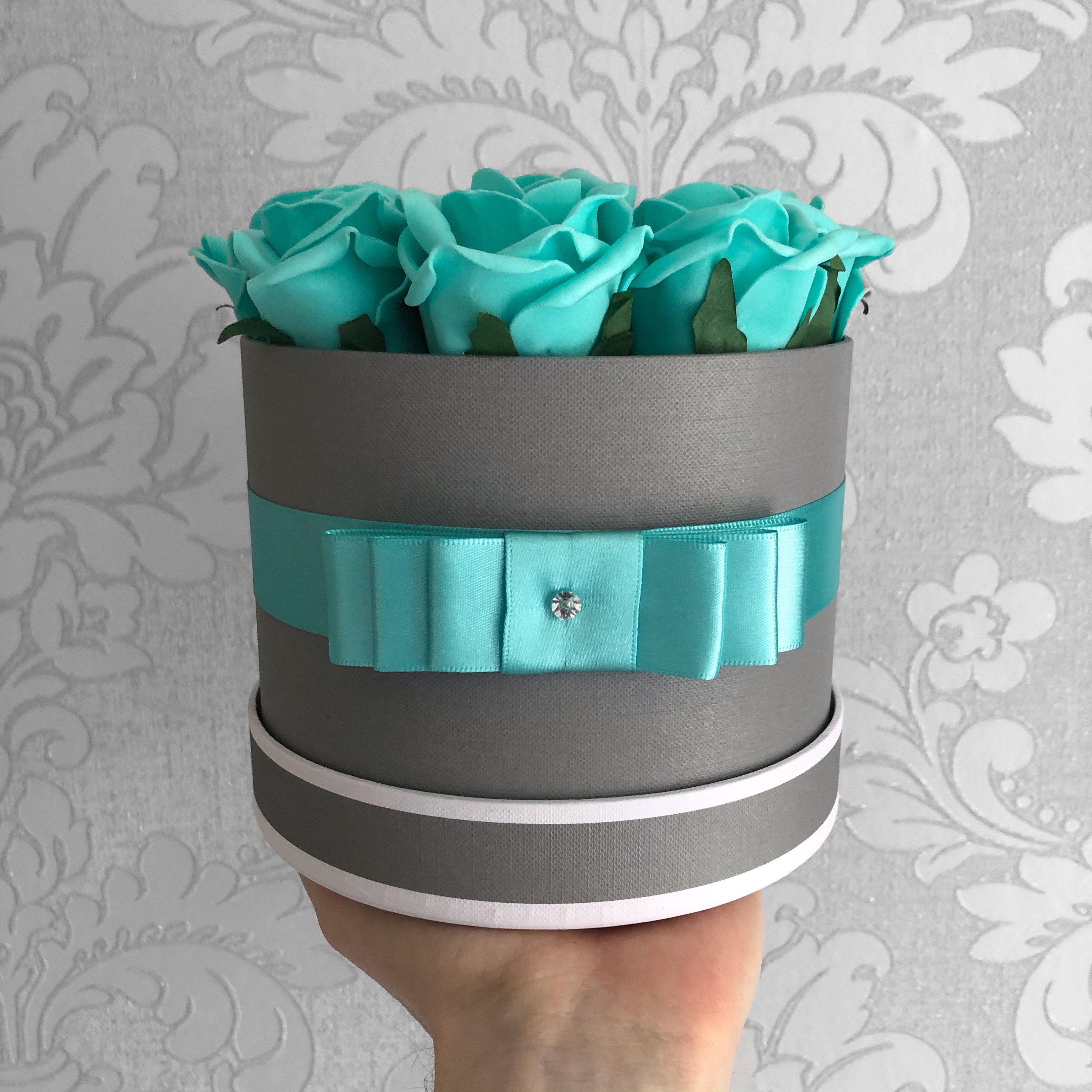 Tiffany Blue Artificial Flowers in a Light Grey Hatbox | Etsy