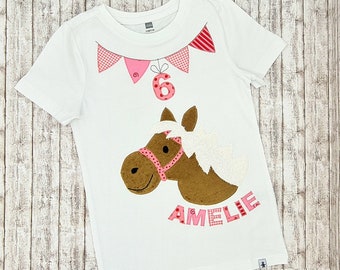 Geburtstagsshirt Pony Pauline mit Wimpel, Name und Zahl