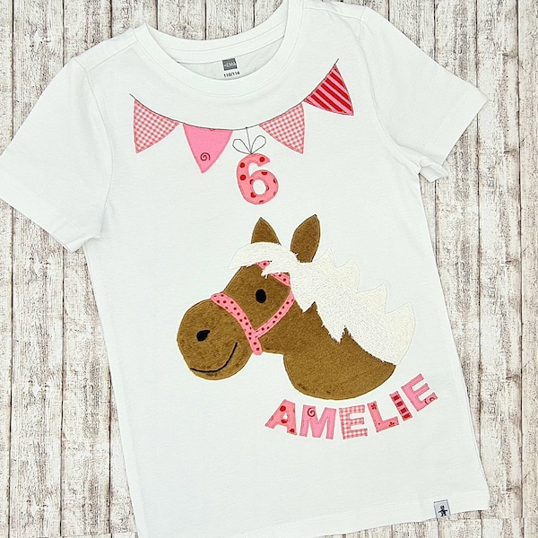 Geburtstagsshirt Pony Pauline mit Wimpel, Name und Zahl