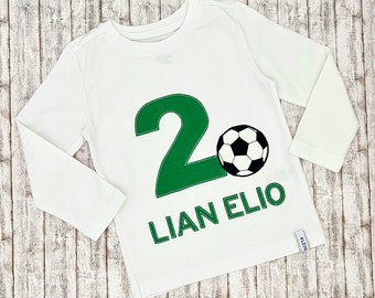 Football birthday shirt with name and large number