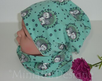 Beanie and loop set 50/52, hat and scarf, unicorn, spring, mint, turquoise, unicorn