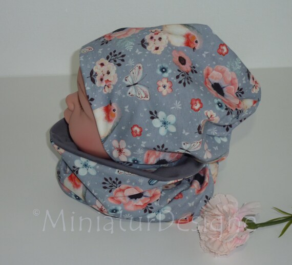 Beanie KU.44,46,48,50 petrol// Grau sterne-Dawanda Baby Set Halstuch