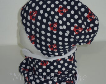 Beanie and loop set 53/55, hat and scarf, anchor, maritime, dots, red, blue, white, boys, girls