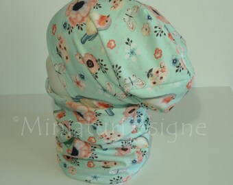 Beanie and Loop Set, Cap and Scarf, Birds, Flowers, Mint, Pink, Robin, Butterfly