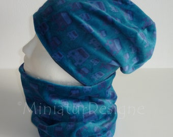 Beanie Hat & Loop Set, Car Blue, Nicki, Velor, Organic, Spring, Hat Set, Combi, Organic, Autumn, Cars