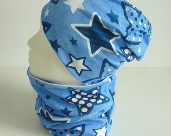 Beanie und Loop  Set, Mütze und Schal, Stars, Sterne Marien Blau,