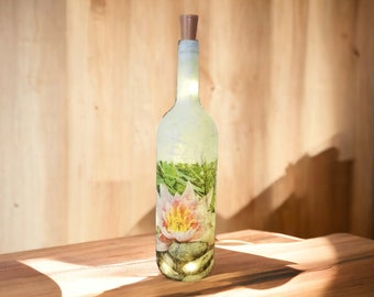 Luminous bottle, bottle with light, lotus flower