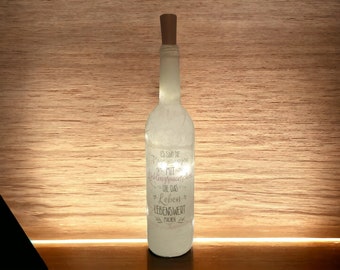 Leuchtflasche, Flasche mit Licht, Spruch