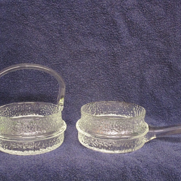 2er Set Glasbehälter - Vintage 70er Jahre - aus Glas - made in Italy - Glaskorb Henkelkorb - Stieltopf - Henkeltopf - mit Henkel - mit Stiel