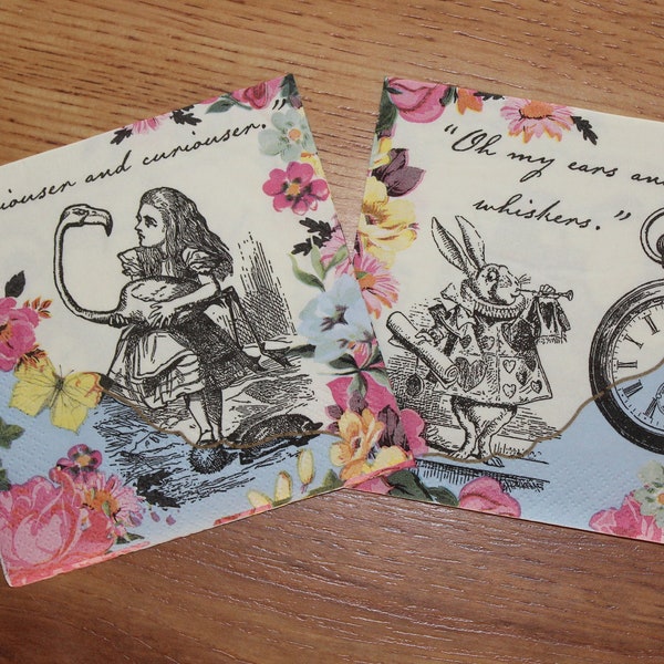 Alice in Wonderland Floral Napkins for decoupage SET OF 2 napkins