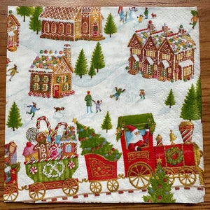 Christmas Gingerbread House Village cocktail napkins for crafts, decoupage, journaling SET of TWO INDIVIDUAL napkins