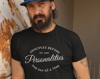 Principles before Personalities, Personalize with your anniversary year, NA, AA, Narcotics Anonymous, Alcoholics Anonymous, Tshirt
