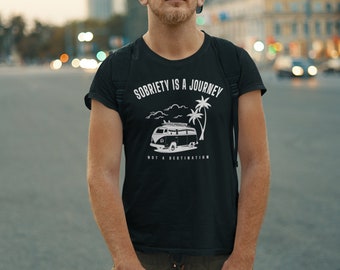 Sobriety is a journey not a destination with vintage bus, AA, Alcoholics Anonymous, Sober Shirt, sobriety, 12 step, tshirt