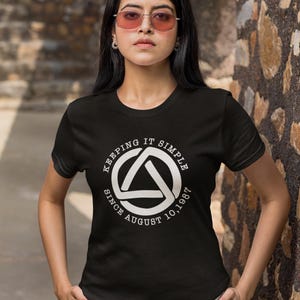 Personalized Alcoholics Anonymous T-Shirt | &quot;Keeping It Simple&quot; | AA Service Symbol | Custom Sobriety Date | Unisex, Women&#39;s Crew & V-Neck